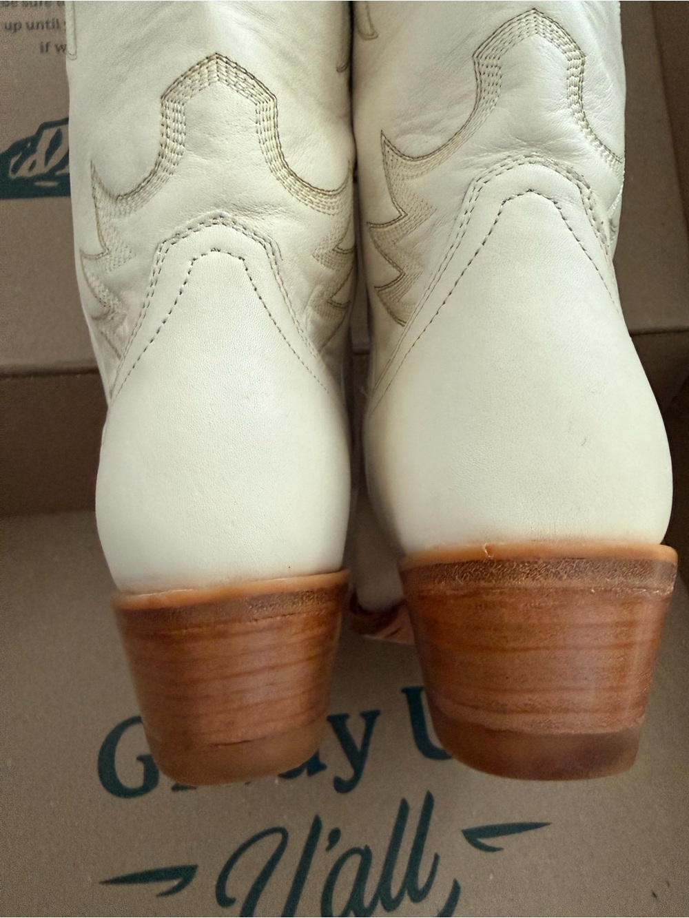 Tecovas Annie Boots Bone Calfskin Cream 8.5 - Picture 4 of 7